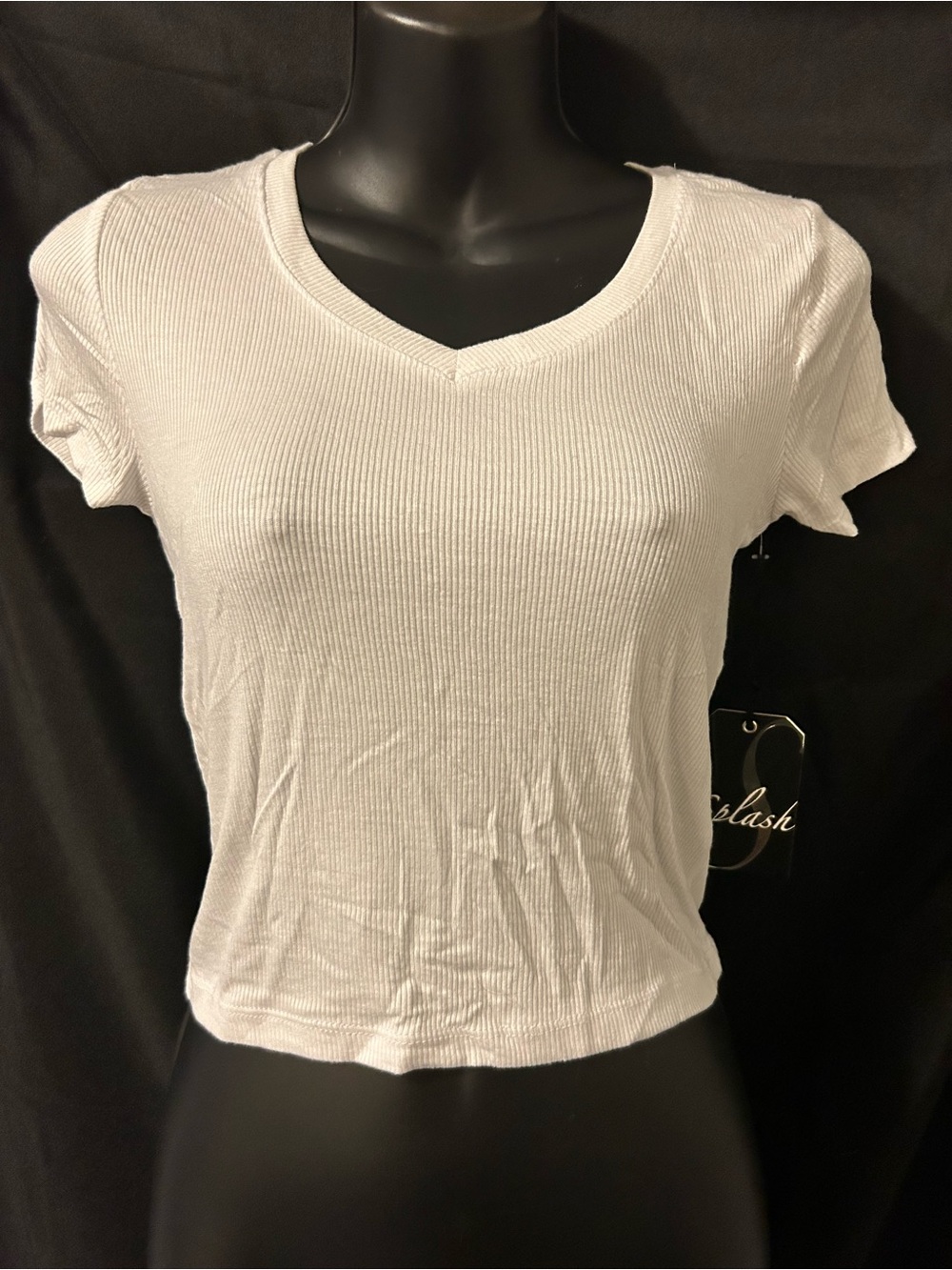 Splash White Ribbed V-Neck Crop Top